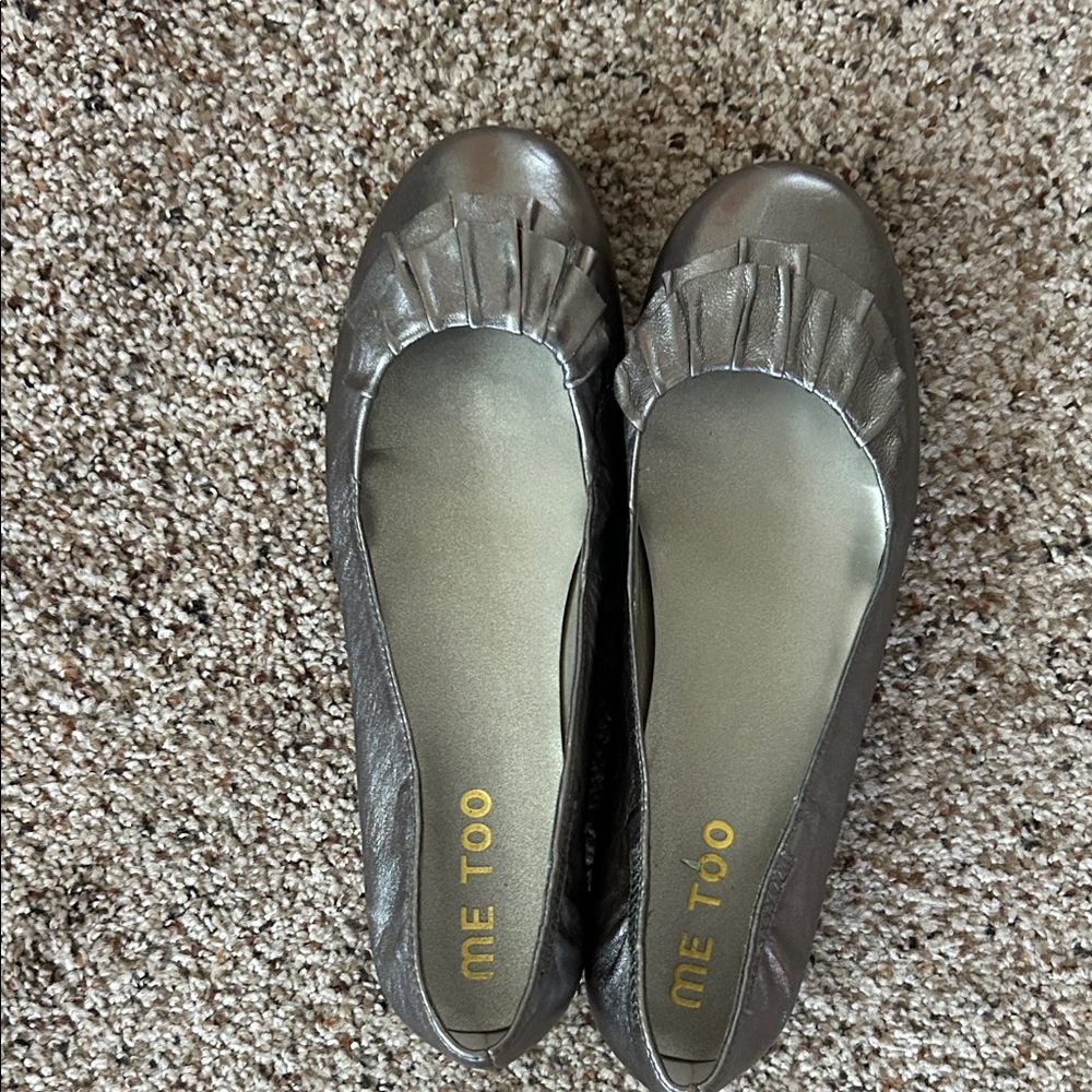 Me Too Metallic Gray Flats with Pleated Detail